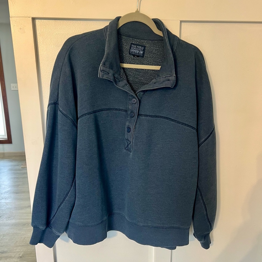 American Eagle Button-Front Navy Pullover Sweatsh… - image 1